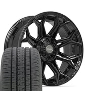Set(4) 20x9 4P83 Gloss Black - 6x135 &amp; 6x139.7 +0ET with 275/55r20 Bridgestone Dueler Alenza HL Plus Tires