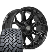 Set(4) 20x9 4P83 Gloss Black - 6x135 &amp; 6x139.7 +0ET with 275/55r20 TBB TS-37 AT Tires