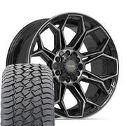 Set(4) 20x9 4P83 Gloss Black Brushed with Tinted Clear - 6x135 &amp; 6x139.7 +0ET with 275/55r20 Sailun TerraMax AT2 Tires