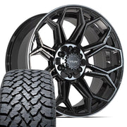 Set(4) 20x9 4P83 Gloss Black Brushed with Tinted Clear - 6x135 &amp; 6x139.7 +0ET with 275/55r20 TBB TS-37 AT Tires