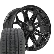 Set(4) 22x9 4P83 Gloss Black - 6x135 &amp; 6x139.7 +12ET with 285/45r22 Bridgestone Dueler Alenza HL Tires