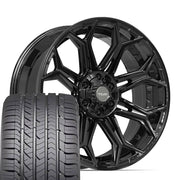 Set(4) 22x9 4P83 Gloss Black - 6x135 &amp; 6x139.7 +12ET with 285/45r22 Goodyear Eagle Sport Tires