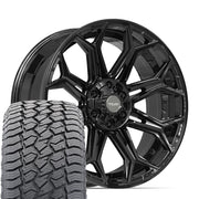 Set(4) 22x9 4P83 Gloss Black - 6x135 &amp; 6x139.7 +12ET with 285/45r22 Sailun TerraMax AT2 Tires