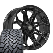Set(4) 22x9 4P83 Gloss Black - 6x135 &amp; 6x139.7 +12ET with 285/45r22 TBB TS-37 AT Tires