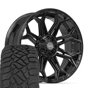 Set(4) 22x9 4P83 Gloss Black - 6x135 &amp; 6x139.7 +12ET with 33x12.50r22 Sailun TerraMax RT Tires