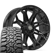 Set(4) 22x9 4P83 Gloss Black - 6x135 &amp; 6x139.7 +12ET with 33x12.50r22 TBB TS-57 RT Tires