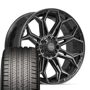 Set(4) 22x9 4P83 Gloss Black Brushed with Tinted Clear - 6x135 &amp; 6x139.7 +12ET with 285/45r22 Goodyear Eagle Touring Tires