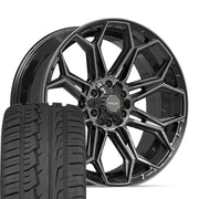 Set(4) 22x9 4P83 Gloss Black Brushed with Tinted Clear - 6x135 &amp; 6x139.7 +12ET with 285/45r22 Ironman iMove GEN 2 SUV Tires