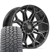 Set(4) 22x9 4P83 Gloss Black Brushed with Tinted Clear - 6x135 &amp; 6x139.7 +12ET with 285/45r22 Sailun TerraMax AT2 Tires