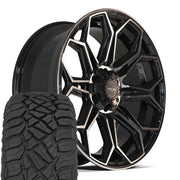 Set(4) 22x9 4P83 Gloss Black Brushed with Tinted Clear - 6x135 &amp; 6x139.7 +12ET with 285/45r22 Sailun TerraMax RT Tires