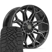 Set(4) 22x9 4P83 Gloss Black Brushed with Tinted Clear - 6x135 &amp; 6x139.7 +12ET with 33x12.50r22 Sailun TerraMax RT Tires