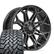 Set(4) 22x9 4P83 Gloss Black Brushed with Tinted Clear - 6x135 &amp; 6x139.7 +12ET with 285/45r22 TBB TS-37 AT Tires