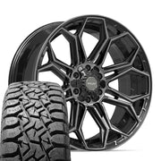 Set(4) 22x9 4P83 Gloss Black Brushed with Tinted Clear - 6x135 &amp; 6x139.7 +12ET with 33x12.50r22 TBB TS-57 RT Tires