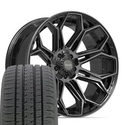 Set(4) 22x10 4P83 Gloss Black Brushed with Tinted Clear - 5x127 &amp; 5x139.7 -18ET with 285/45r22 Bridgestone Dueler Alenza HL Tires