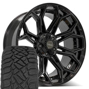 Set(4) 22x10 4P83 Gloss Black Brushed with Tinted Clear - 5x127 &amp; 5x139.7 -18ET with 33x12.50r22 Sailun TerraMax RT Tires