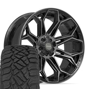 Set(5) 22x10 4P83 Gloss Black Brushed with Tinted Clear - 5x127 &amp; 5x139.7 -18ET with 33x12.50r22 Sailun TerraMax RT Tires
