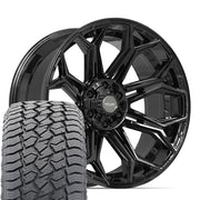 Set(4) 22x10 4P83 Gloss Black - 6x135 &amp; 6x139.7 -18ET with 285/45r22 Sailun TerraMax AT2 Tires