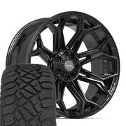 Set(4) 22x10 4P83 Gloss Black - 6x135 &amp; 6x139.7 -18ET with 33x12.50r22 Sailun TerraMax RT Tires
