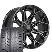 Set(4) 22x10 4P83 Gloss Black Brushed with Tinted Clear - 6x135 &amp; 6x139.7 -18ET with 285/45r22 Goodyear Eagle Sport Tires