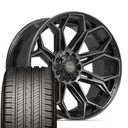Set(4) 22x10 4P83 Gloss Black Brushed with Tinted Clear - 6x135 &amp; 6x139.7 -18ET with 285/45r22 Goodyear Eagle Touring Tires