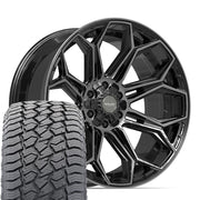 Set(4) 22x10 4P83 Gloss Black Brushed with Tinted Clear - 6x135 &amp; 6x139.7 -18ET with 285/45r22 Sailun TerraMax AT2 Tires
