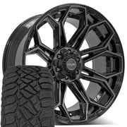 Set(4) 22x10 4P83 Gloss Black Brushed with Tinted Clear - 6x135 &amp; 6x139.7 -18ET with 33x12.50r22 Sailun TerraMax RT Tires