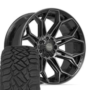 Set(4) 22x10 4P83 Gloss Black Brushed with Tinted Clear - 6x135 &amp; 6x139.7 -18ET with 285/45r22 Sailun TerraMax RT Tires