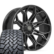 Set(4) 22x10 4P83 Gloss Black Brushed with Tinted Clear - 6x135 &amp; 6x139.7 -18ET with 285/45r22 TBB TS-37 AT Tires