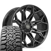 Set(4) 22x10 4P83 Gloss Black Brushed with Tinted Clear - 6x135 &amp; 6x139.7 -18ET with 33x12.50r22 TBB TS-57 RT Tires