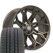 Set(4) 22x10 4P83 Satin Bronze - 6x135 &amp; 6x139.7 -18ET with 285/45r22 Bridgestone Dueler Alenza HL Tires