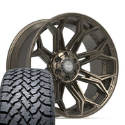Set(4) 22x10 4P83 Satin Bronze - 6x135 &amp; 6x139.7 -18ET with 285/45r22 TBB TS-37 AT Tires