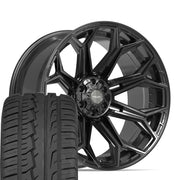 Set(4) 24x12 4P83 Gloss Black - 6x135 &amp; 6x139.7 -44ET with 305/35r24 Ironman iMove GEN 2 Tires