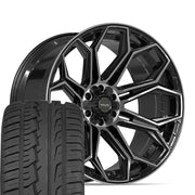 Set(4) 24x12 4P83 Gloss Black Brushed with Tinted Clear - 6x135 &amp; 6x139.7 -44ET with 305/35r24 Ironman iMove GEN 2 Tires