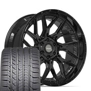 Set(4) 22x10 4PL28 Gloss Black - 6x135 &amp; 6x139.7 -18ET with 285/45r22 Goodyear Eagle Sport Tires