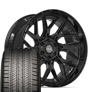 Set(4) 22x10 4PL28 Gloss Black - 6x135 &amp; 6x139.7 -18ET with 285/45r22 Goodyear Eagle Touring Tires