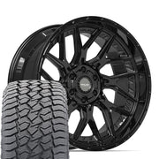 Set(4) 22x10 4PL28 Gloss Black - 6x135 &amp; 6x139.7 -18ET with 285/45r22 Sailun TerraMax AT2 Tires
