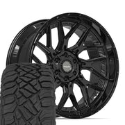 Set(4) 22x10 4PL28 Gloss Black - 6x135 &amp; 6x139.7 -18ET with 33x12.50r22 Sailun TerraMax RT Tires