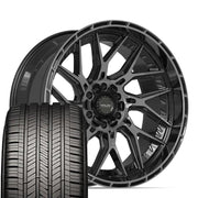 Set(4) 22x10 4PL28 Gloss Black Brushed with Tinted Clear - 6x135 &amp; 6x139.7 -18ET with 285/45r22 Goodyear Eagle Touring Tires