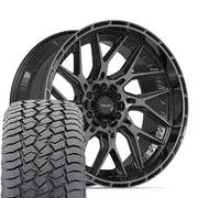 Set(4) 22x10 4PL28 Gloss Black Brushed with Tinted Clear - 6x135 &amp; 6x139.7 -18ET with 285/45r22 Sailun TerraMax AT2 Tires
