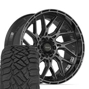 Set(4) 22x10 4PL28 Gloss Black Brushed with Tinted Clear - 6x135 &amp; 6x139.7 -18ET with 33x12.50r22 Sailun TerraMax RT Tires
