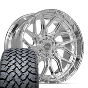 Set(4) 22x10 4PL28 Chrome - 6x135 &amp; 6x139.7 -18ET with 285/45r22 TBB TS-37 AT Tires