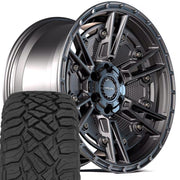 Set(5) 17x9 4PS01 Satin Black - 5x127 &amp; 5x139.7 -6ET with 33x12.50r17 Sailun TerraMax RT Tires