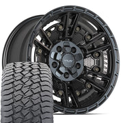 Set(5) 17x9 4PS01 Satin Black - 5x127 &amp; 5x139.7 -6ET with 265/70r17 Sailun TerraMax AT2 Tires