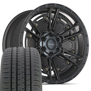 Set(4) 20x9 4PS01 Satin Black - 6x135 &amp; 6x139.7 -6ET with 275/55r20 Bridgestone Dueler Alenza HL Plus Tires