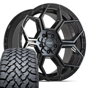 Set(5) 20x9 4PS26 Gloss Black Brushed with Tinted Clear - 5x127 &amp; 5x139.7 -6ET with 275/55r20 TBB TS-37 AT Tires