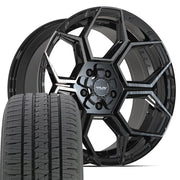 Set(4) 20x9 4PS26 Gloss Black Brushed with Tinted Clear - 5x127 &amp; 5x139.7 -6ET with 275/55r20 Bridgestone Dueler Alenza HL Plus Tires