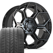 Set(5) 20x9 4PS26 Gloss Black Brushed with Tinted Clear - 5x127 &amp; 5x139.7 -6ET with 275/55r20 Goodyear Eagle LS2 Tires