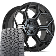 Set(5) 20x9 4PS26 Gloss Black Brushed with Tinted Clear - 5x127 &amp; 5x139.7 -6ET with 275/55r20 Sailun TerraMax AT2 Tires