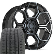 Set(4) 20x9 4PS26 Gloss Black Brushed with Tinted Clear - 6x135 &amp; 6x139.7 +18ET with 275/55r20 Bridgestone Dueler Alenza HL Plus Tires