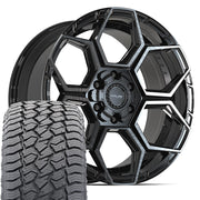 Set(4) 20x9 4PS26 Gloss Black Brushed with Tinted Clear - 6x135 &amp; 6x139.7 +18ET with 275/55r20 Sailun TerraMax AT2 Tires